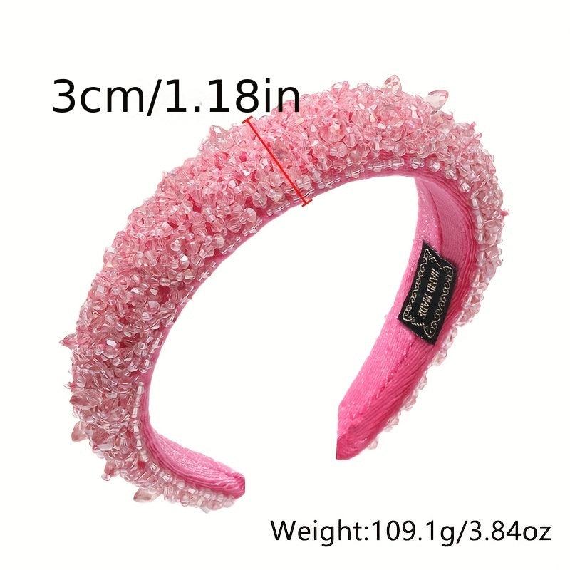 Crystal Beaded Headband Wide Head Hoop Sparkling Headdress Rhinestone Hair Band