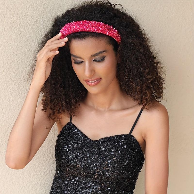 Crystal Beaded Headband Wide Head Hoop Sparkling Headdress Rhinestone Hair Band