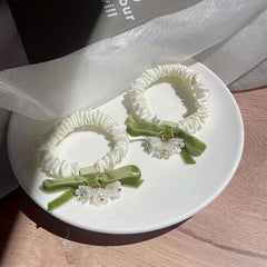 Bell Orchid Flower Scrunchies Velvet Bow Hair Rope