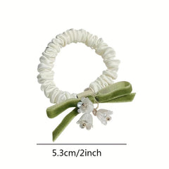 Bell Orchid Flower Scrunchies Velvet Bow Hair Rope