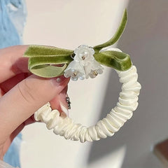 Bell Orchid Flower Scrunchies Velvet Bow Hair Rope