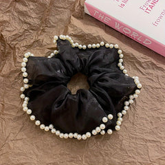 Organza Scrunchies with Faux Pearl Brim Ponytail Holder