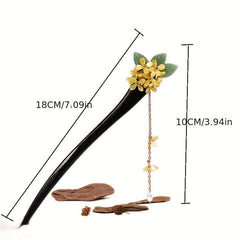 Chinese Style Flower Wooden Hair Stick with Faux Pearl Pendant