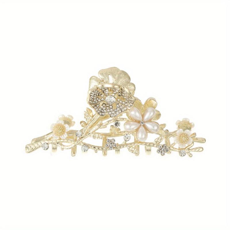 Flower Hair Claw Clip Faux Pearl Rhinestone Hair Crab Clips for Women