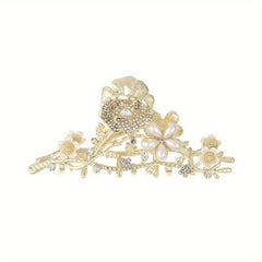 Flower Hair Claw Clip Faux Pearl Rhinestone Hair Crab Clips for Women