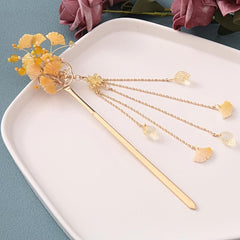Vintage Ginkgo Tassel Hairpin with Faux Pearl