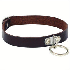 Punk Style Leather Choker with Lifting Ring Buckle