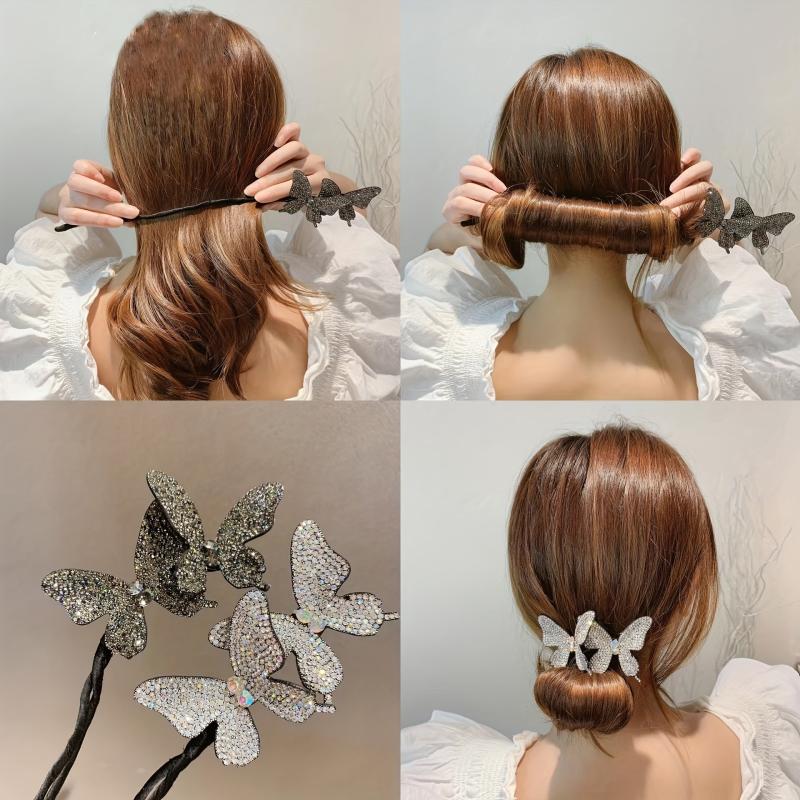 Rhinestone Fishtail Shape Hair Rope Bun Maker Ponytail Holder Hair Styler