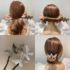 Rhinestone Fishtail Shape Hair Rope Bun Maker Ponytail Holder Hair Styler