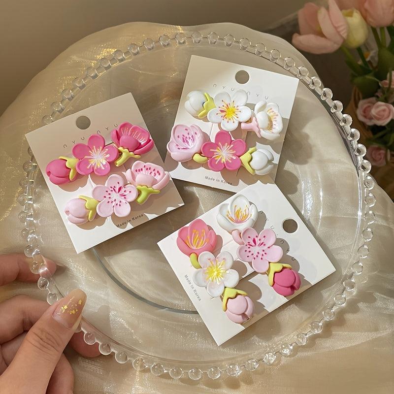 2pcs Pink Flower Hair Clip Acrylic Barrette Hair Accessories Women