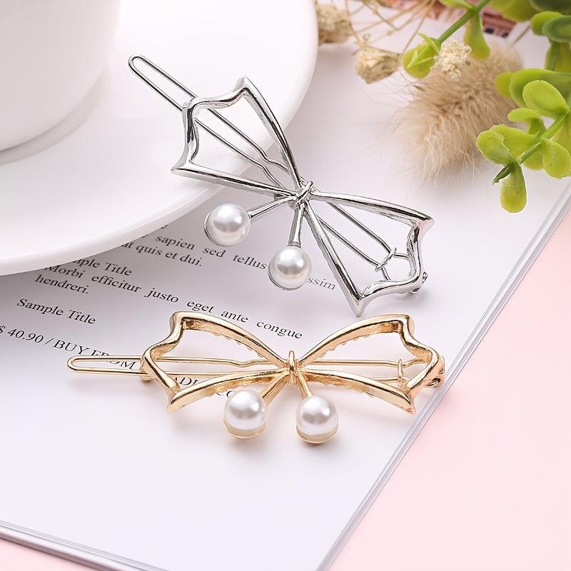 Alloy Bowknot Pearl Hairclip Metal Hairpin Barrette Party Prom Hair Accessories