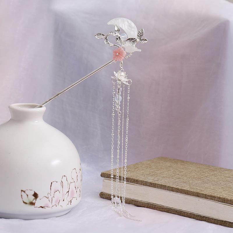 Moon Leaf Flower Tassel Hairpin Ancient Style Hair Accessories