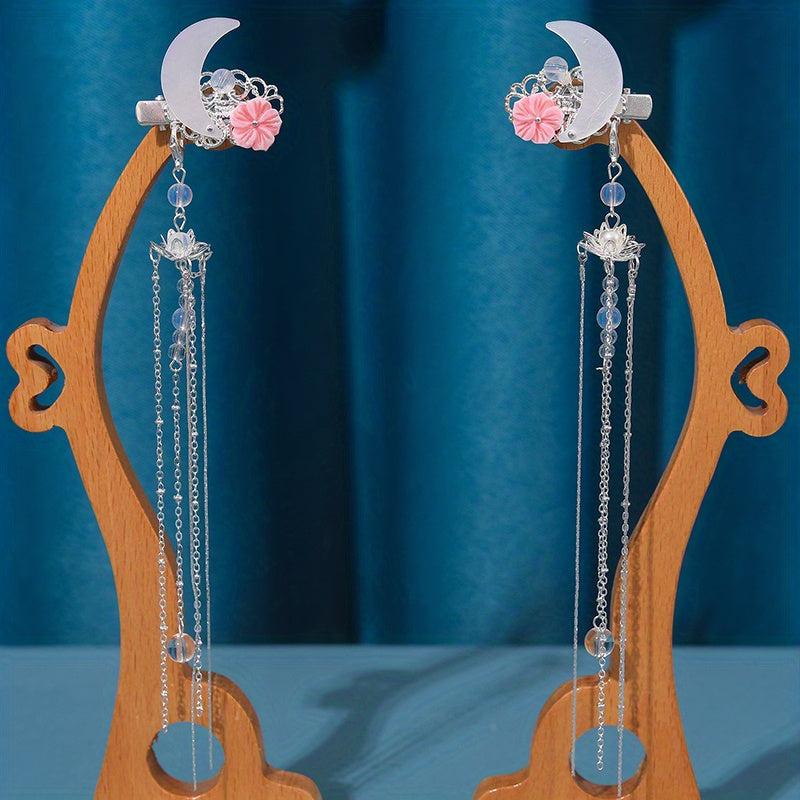 Moon Leaf Flower Tassel Hairpin Ancient Style Hair Accessories