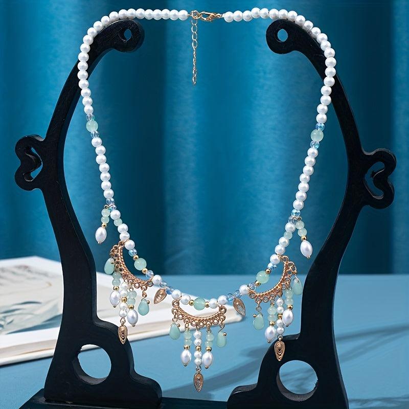 Vintage Faux Pearl Beaded Necklace Pendant Women Jewelry