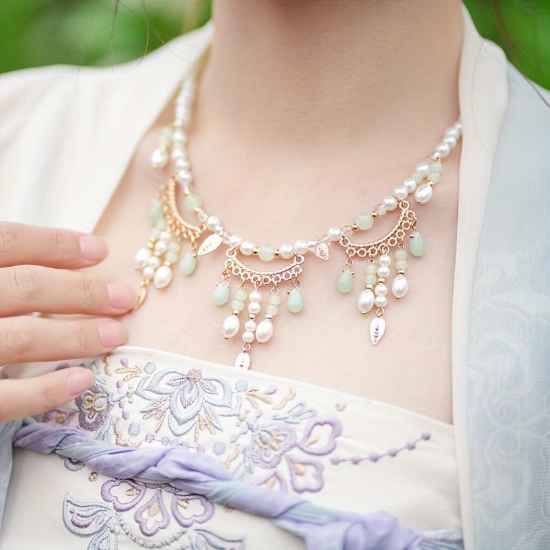 Vintage Faux Pearl Beaded Necklace Pendant Women Jewelry