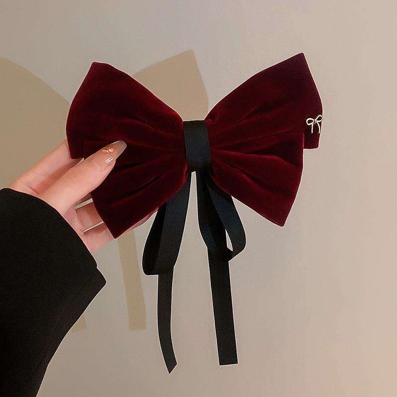 Velvet Hair Bow Barrette Clip with Ribbon for Girls