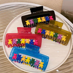 Acrylic Hair Claw with Cartoon Bear Decor Square Hollow Shark Claw