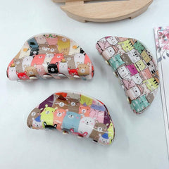 Women Cartoon Animal Hair Claw Acrylic Cat Bear Pattern Nonslip Ponytail Holder