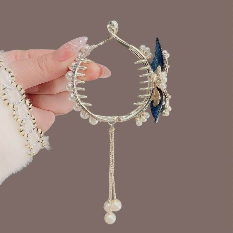 Rhinestone Pearl Tassel Claw Clip Strong Hold Grip Hair Jaw Clip