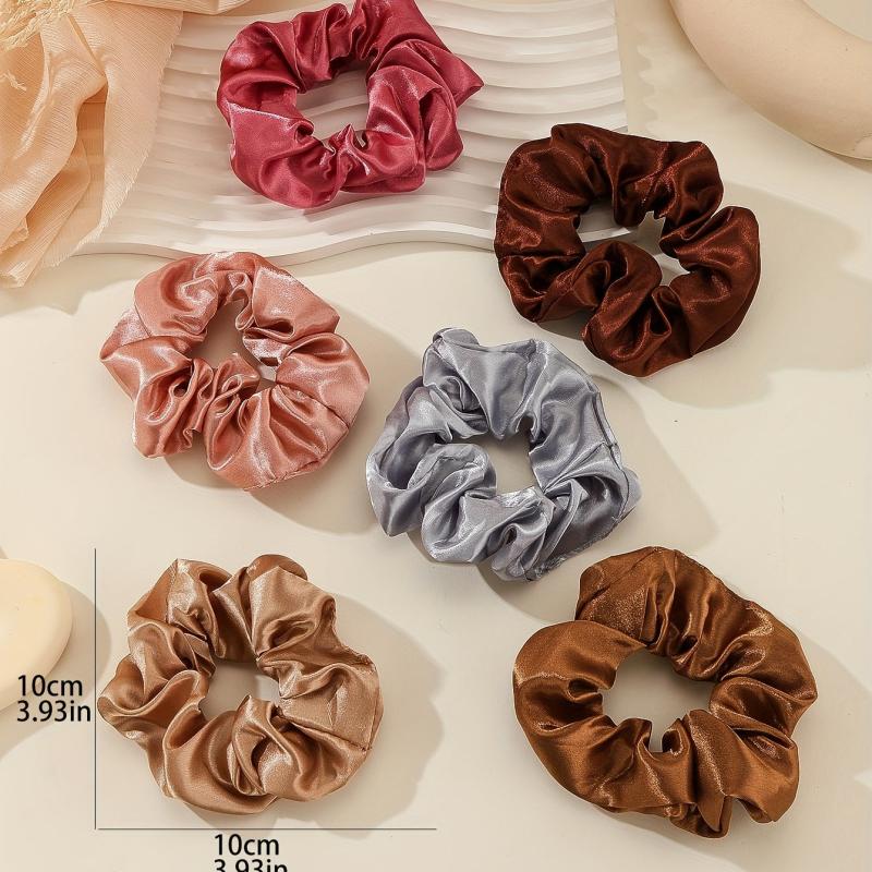 6pcs Solid Color Scrunchies Hair Tie Elastic Ponytail Holder Accessories
