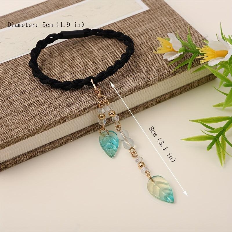 Chinese Hair Tie Leaf Beads Tassel Hair Ring Elastic Hair Accessories