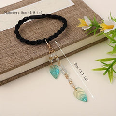 Chinese Hair Tie Leaf Beads Tassel Hair Ring Elastic Hair Accessories