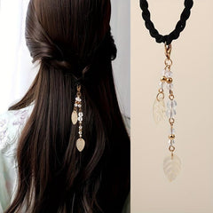 Chinese Hair Tie Leaf Beads Tassel Hair Ring Elastic Hair Accessories