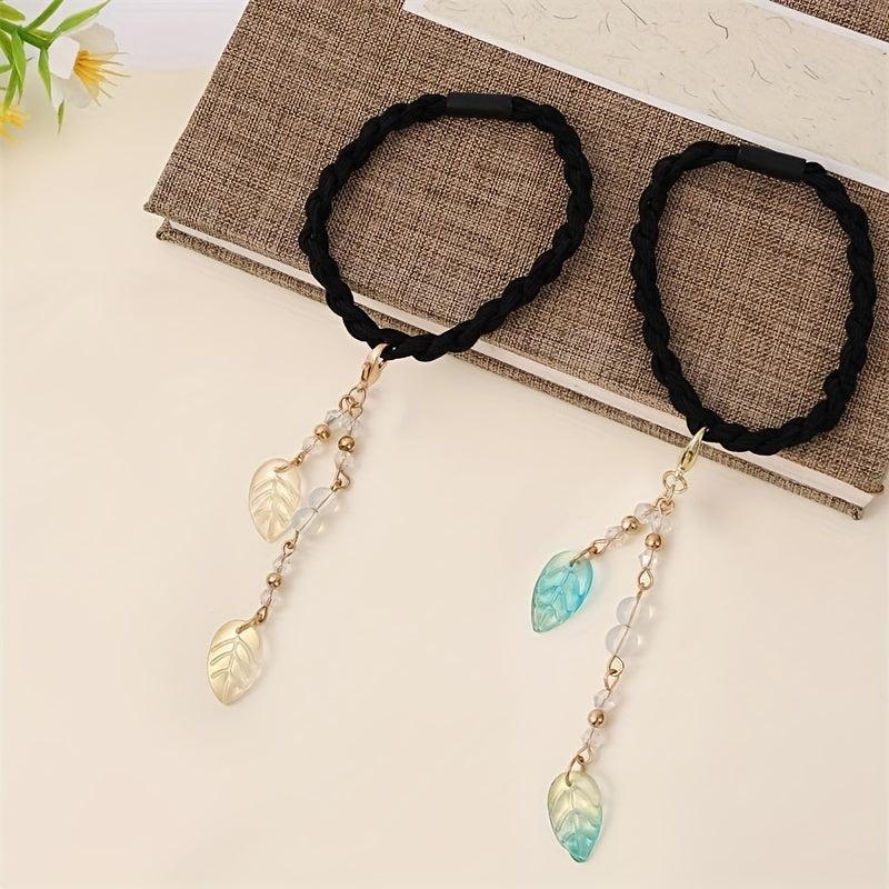 Chinese Hair Tie Leaf Beads Tassel Hair Ring Elastic Hair Accessories