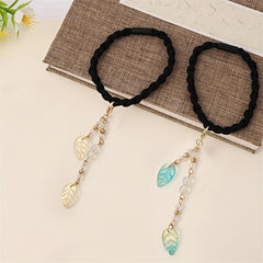 Chinese Hair Tie Leaf Beads Tassel Hair Ring Elastic Hair Accessories