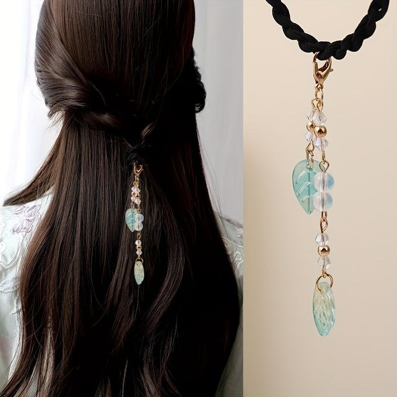 Chinese Hair Tie Leaf Beads Tassel Hair Ring Elastic Hair Accessories