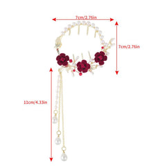 Faux Pearl Rhinestone Flower Hair Clips for Women