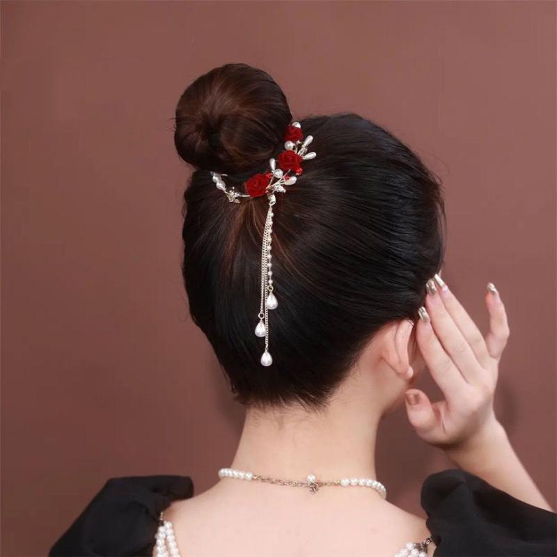 Faux Pearl Rhinestone Flower Hair Clips for Women