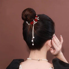 Faux Pearl Rhinestone Flower Hair Clips for Women