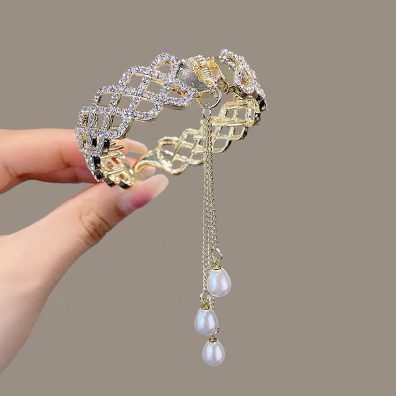 Faux Pearl Rhinestone Flower Hair Clips for Women