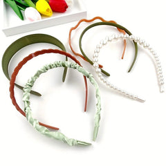 6pcs Wide Brim Head Hoop Set with Faux Pearl Decor Hair Band