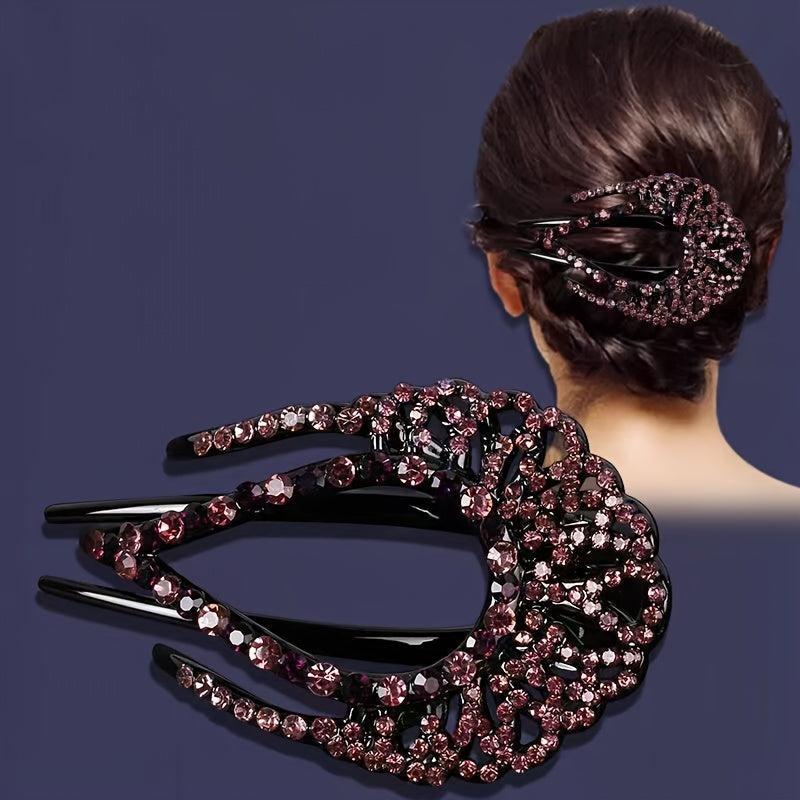 Colorful Rhinestone Flower Hair Claw Clip Retro Strong Grip Hair Jaw Clip
