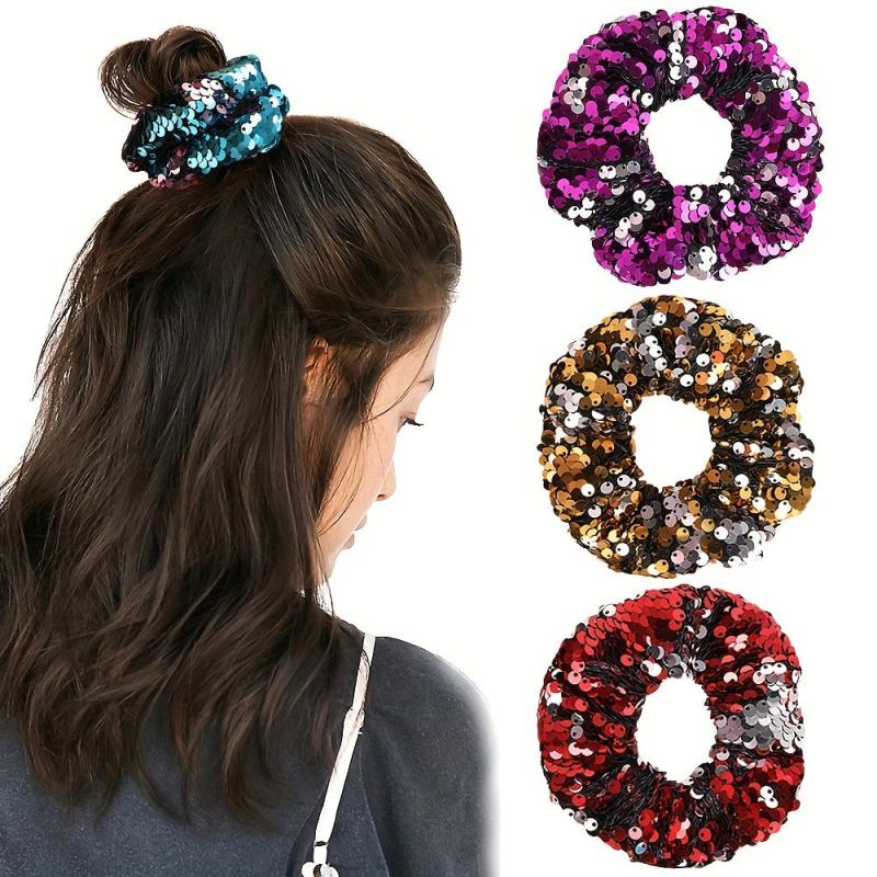 Sequin Hair Tie Scrunchie Ponytail Holder Elastic Hair Rope