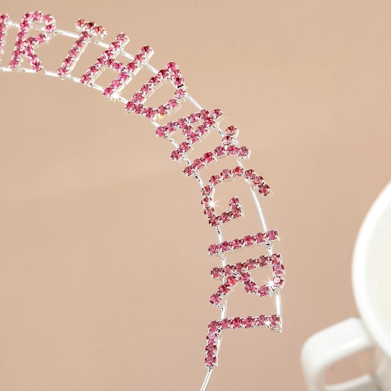 Pink Birthday Princess Tiara Rhinestone Happy Birthday Headband