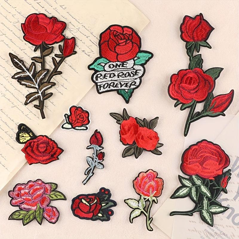 11pcs Rose Flower Embroidery Sticker Romantic DIY Patches