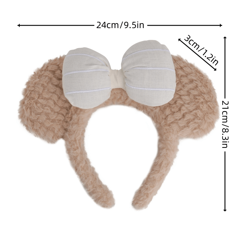 Plush Bow Bear Ears Decor Headband Fluffy Hair Band for Girls Women