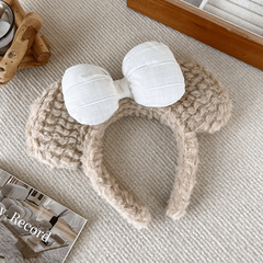 Plush Bow Bear Ears Decor Headband Fluffy Hair Band for Girls Women