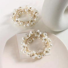 Faux Pearl Beaded Hair Tie Floral Hair Rope Ponytail Hair Ring