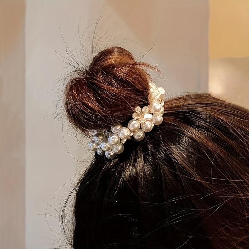 Faux Pearl Beaded Hair Tie Floral Hair Rope Ponytail Hair Ring