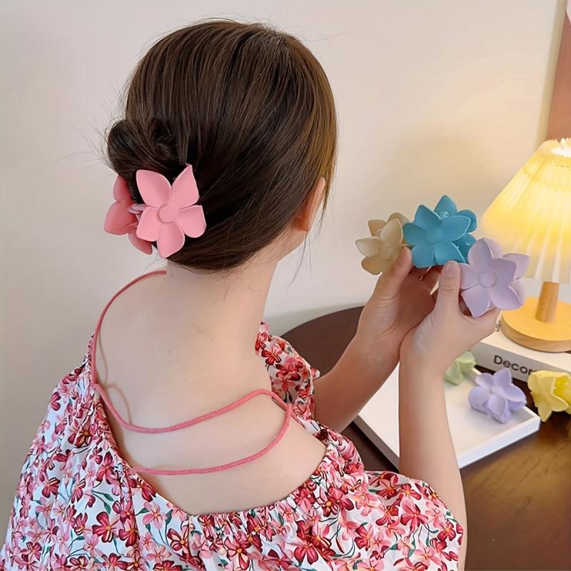 4pcs Solid Hair Claw Flower Shaped Hair Claw Sweet Nonslip Ponytail Holder
