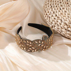 Baroque Wide Crystal Headband Glitter Leaf Headdress For Women