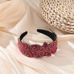 Baroque Wide Crystal Headband Glitter Leaf Headdress For Women