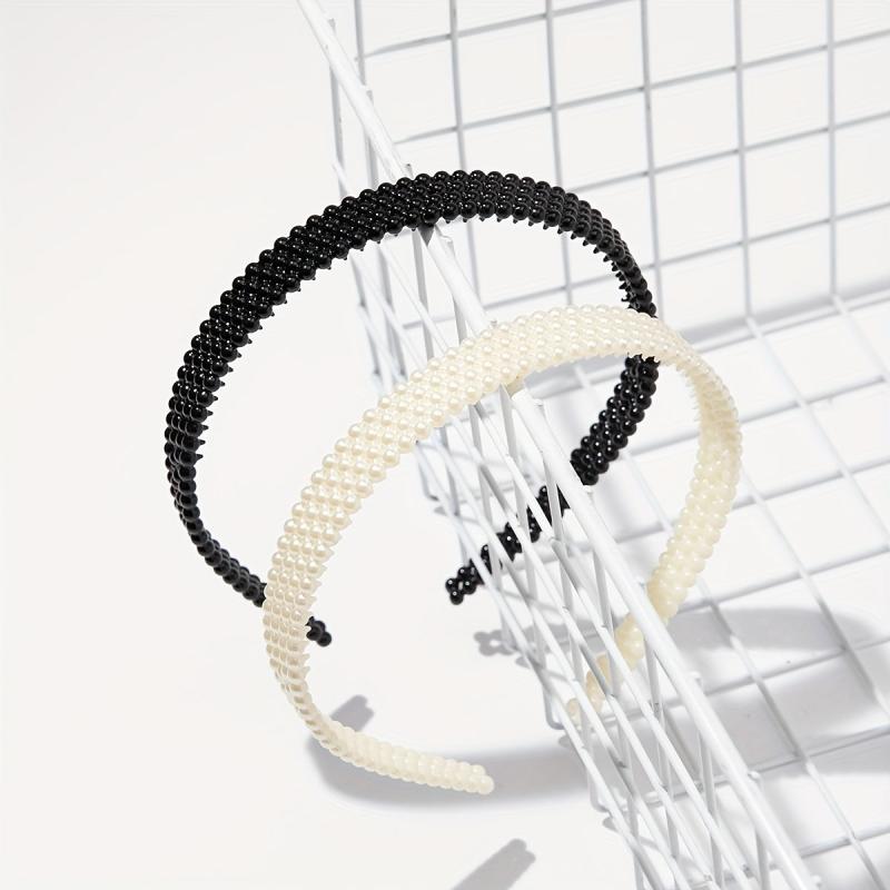 2pcs Faux Pearl Headband Nonslip Head Hoop Hair Band