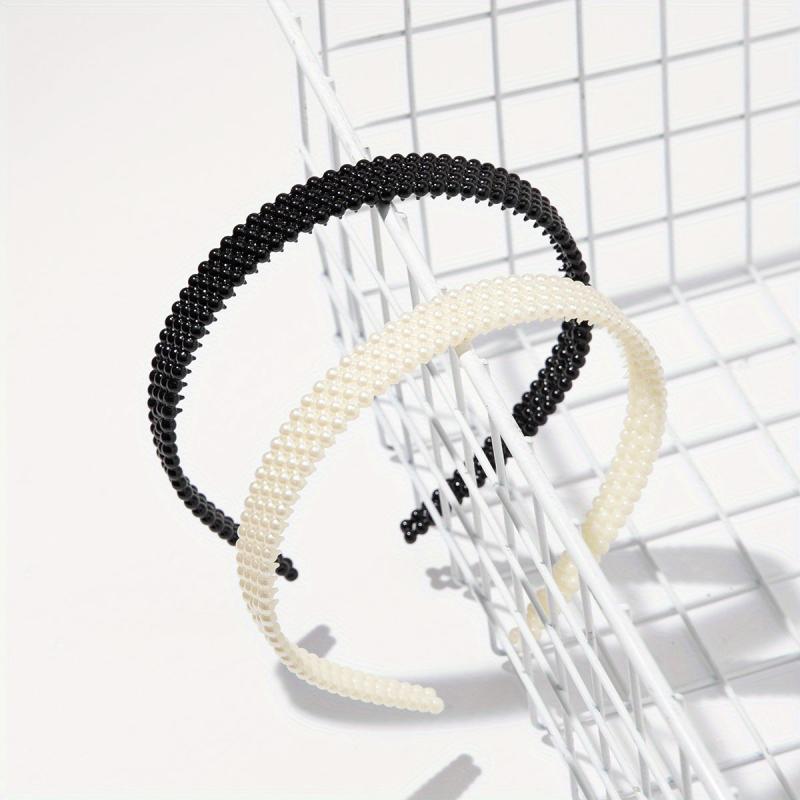 2pcs Faux Pearl Headband Nonslip Head Hoop Hair Band