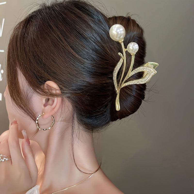 Faux Pearl Flower Hair Claw Clips Non Slip Strong Hold Grip Hair Jaw Clip