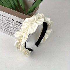 Wide Brim Head Hoop Satin Pleated Hair Band Solid Headdress